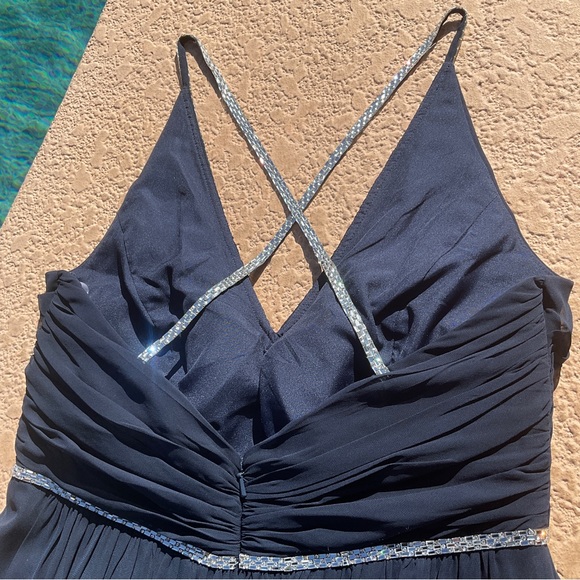 NWT Jenny Packham Chiffon Rhinestone Beaded Maxi Dress Gown Cocktail JP1009 Blue - Picture 9 of 12